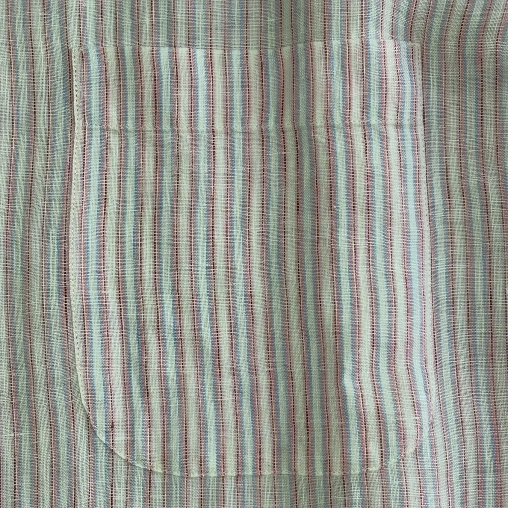 Loro Piana 100% Linen Shirt Mens XL 17 43 Long Sleeve Pink Pastel Striped Italy - Picture 7 of 11